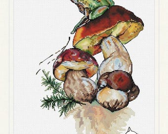 Nature Cross Stitch Pattern Instant Download PDF Frog Cross Stitch Chart Ladybird Cross Stitch Mushroom Cross Stitch Watercolour Pattern