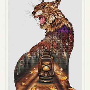 Lynx Cross Stitch Pattern Instant Download PDF Magic Lynx Cross Stitch Chart Fantasy Cross Stitch Lantern Cross Stitch Pattern Animal Chart