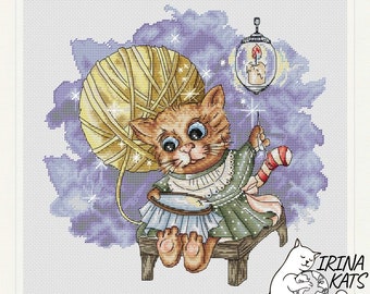 Ginger Cat Cross Stitch Pattern - Stitching Kitty Design (PDF)