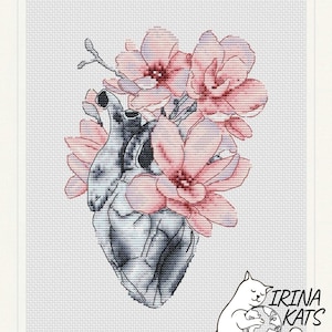 Heart Cross Stitch Pattern Instant Download PDF Magnolia Cross Stitch Pattern Anatomic Heart Cross Stitch Chart Realistic Heart Cross Stitch