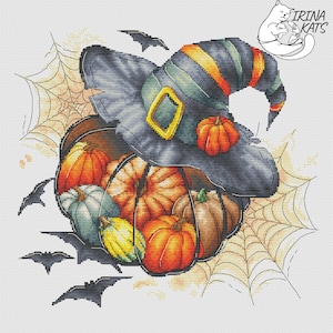 Halloween Kreuzstich Muster PDF Instant Download Hexenhut Kreuzstichmuster Kürbis Kreuzstichmuster Spinnennetz Kreuzstich Fledermaus