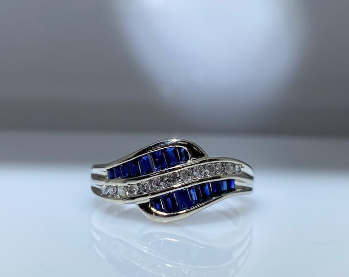 Created Sapphire and Genuine Diamond Ring