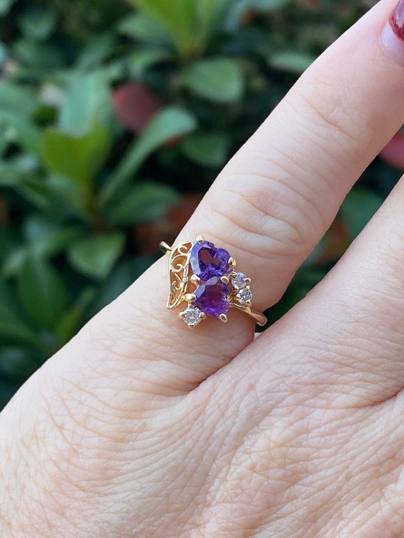 Double Heart Amethyst Ring