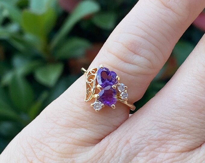Double Heart Amethyst Ring