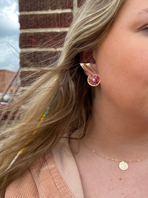 Retro Ruby and Diamond Earring Climbers - image 2