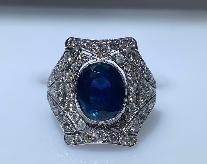 Art Deco Blue Sapphire Ring