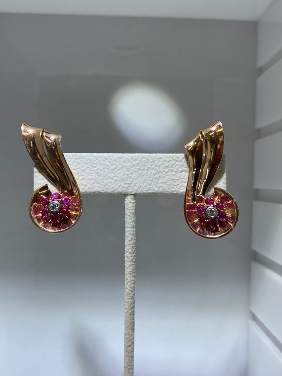 Retro Ruby and Diamond Earring Climbers - image 1