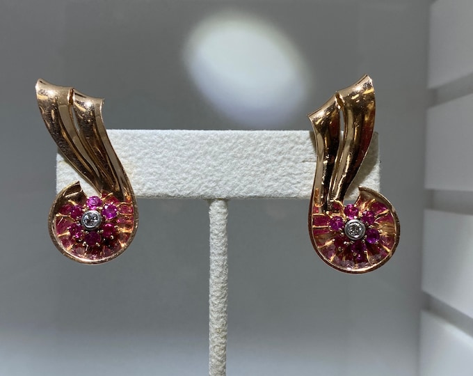 Retro Ruby and Diamond Earring Climbers