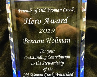 Blue Reflection Acrylic Award .9375" Thick x 4.75" Wide x 6.25" Tall  (Ordering Instructions in DESCRIPTION)