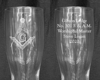 Masonic 18oz. Personalized Beer or Soft Drink Glass (set of 2) (Ordering Instructions in DESCRIPTION)