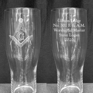 Masonic 18oz. Personalized Beer or Soft Drink Glass (set of 2) (Ordering Instructions in DESCRIPTION)