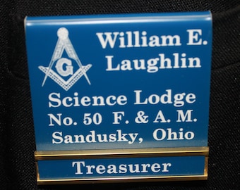 Over Pocket  Masonic Officer or Members Name Badge with interchangeable title slide for all Bodies (Ordering Instructions in DESCRIPTION)