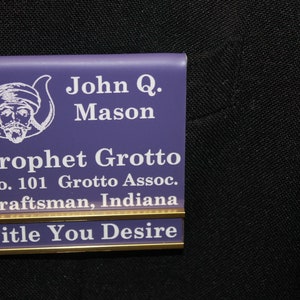 Grotto Officer or Members over the pocket or magnetic Name Badge w/changeable title slide bar (PLEASE READ DESCRIPTION) (Disc. Available)