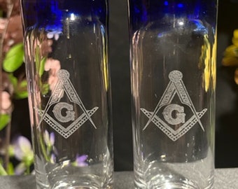 Masonic Cobalt Blue Tip 2 oz. Shooter Glasses ( set of 2)