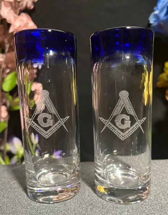 Masonic Cobalt Blue Tip 2 oz. Shooter Glasses ( set of 2)