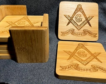 Laser Engraved Bamboo Coaster Set (Set of 6) (Ordering Instructions in DESCRIPTION)