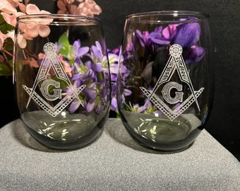 Masonic 20 oz. Smoke Stemless Wine Glasses ( set of 2 )