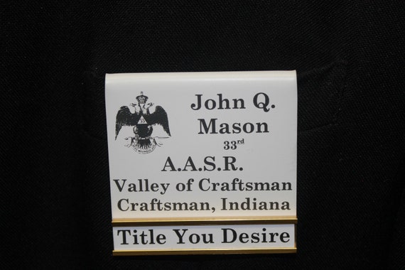 Scottish Rite Masons Officer or Members over the pocket or Magnetic Name Badge with interchangeable title slide bar (PLEASE READ DESCRIPTION