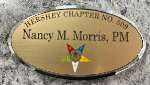 OES Wide Oval Members Badge(Ordering Instructions in DESCRIPTION) Choice Gold, Silver or Black Frame(Choice of Mag or pin on)