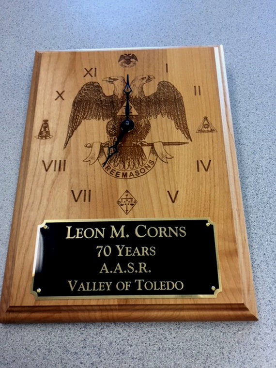 Scottish Rite 9 x 12 Laser Engraved recognition Clock Plaque (Ordering Instructions in DESCRIPTION)