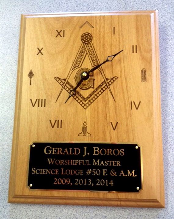 Masonic 9 x 12 recognition Laser Engraved Clock Plaque (Ordering Instructions in DESCRIPTION)