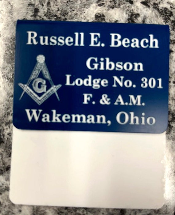 Long Back Over Pocket  Members Name Badge  for any Masonic Body or business  (Ordering Instructions in DESCRIPTION)  Sku 6015LB