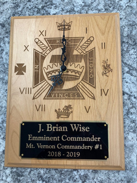 Commandery 9 x 12 Laser Engraved recognition Clock Plaque (Ordering Instructions in DESCRIPTION)