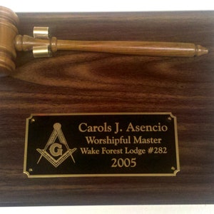 Masonic Walnut Finish Personalized 9 x 12 Gavel & Plaque  (Ordering Instructions in DESCRIPTION)