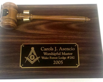 Masonic Walnut Finish Personalized 9 x 12 Gavel & Plaque  (Ordering Instructions in DESCRIPTION)