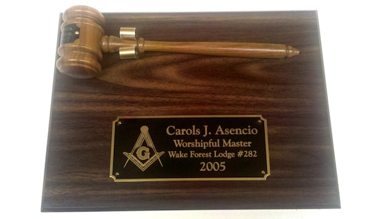 Masonic Walnut Finish Personalized 9 x 12 Gavel & Plaque  PLEASE READ DESCRIPTION