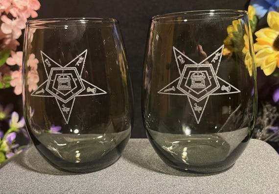 Masonic 20 oz. Smoke Stemless Wine Glasses for OES, ISIS, Amaranth ( set of 2 )