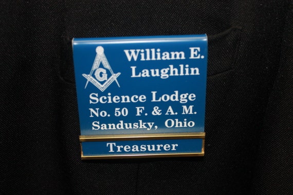 Over Pocket  Masonic Officer or Members Name Badge with interchangeable title slide (PLEASE READ DESCRIPTION) (Dis. Available)