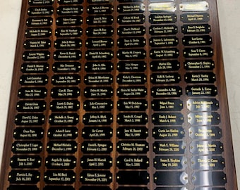 Walnut Finish 18 x 24 Perpetual plaque with 102 plates (Ordering Instructions in DESCRIPTION)