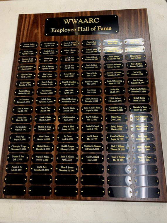 Walnut Finish 18 x 24 Perpetual plaque with 102 plates (Ordering Instructions in DESCRIPTION)