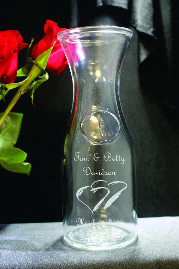 1/2 liter Laser Engraved Wedding Wine or Water Decanter.  (Ordering Instructions in DESCRIPTION)