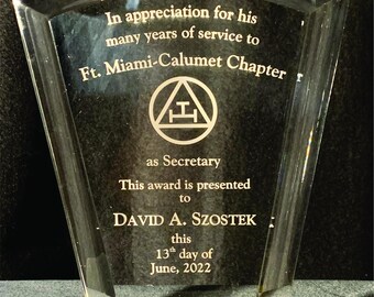 Blue or Gold Reflection Acrylic 8" Tall Keystone Shape Award 1" Thick x 6" Wide x 8" Tall  (Ordering Instructions in DESCRIPTION)