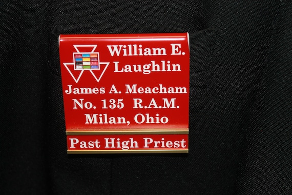 Past High Priest Officer or Members over the pocket or Magnetic Badge w/changeable title slide (Ordering Instructions in DESCRIPTION)