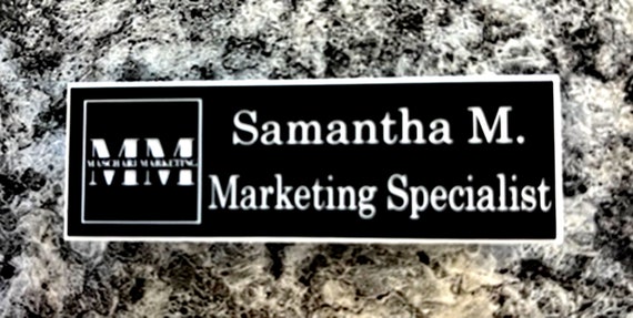 1" x 3" Business / Organization Magnetic or pin on  Name Badge (Ordering Instructions in DESCRIPTION) w/ color, font & emblem (Logo)