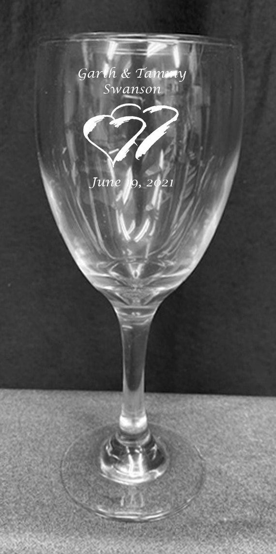 Wedding Clear 7 oz. Laser Engraved  Wine Goblets ( set of 2 ) Ideal for that Special occasions (PLEASE READ DESCRIPTION)