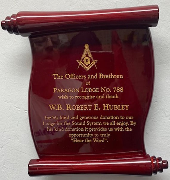 7.5" x 8.75" Scroll Rosewood Piano Finish plaque with Laser Engraved Face Plate (Ordering Instructions in DESCRIPTION)