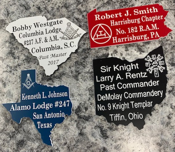 State Shaped Masonic Magnetic or Pin on Name Badges (Ordering Instructions in DESCRIPTION)