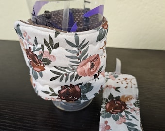 Floral Coffee Cozy with Bookmark, Reversible Quilted Cup Holder