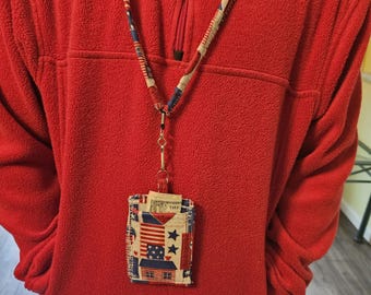 Patriotic Lanyard with ID Badge – Stars and Stripes, Hidden Pocket