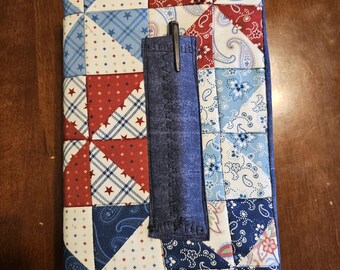 Quilted Patchwork Book Cover, Adjustable Book Protector, Bookish Gift
