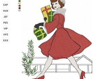 Christmas Shopping Lady-HomeEmbroideryChristmas Embroidery DesignsChristmas Shopping Lady