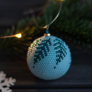 Christmas tree ornament, Blue beaded ornament, Winter holiday decoration