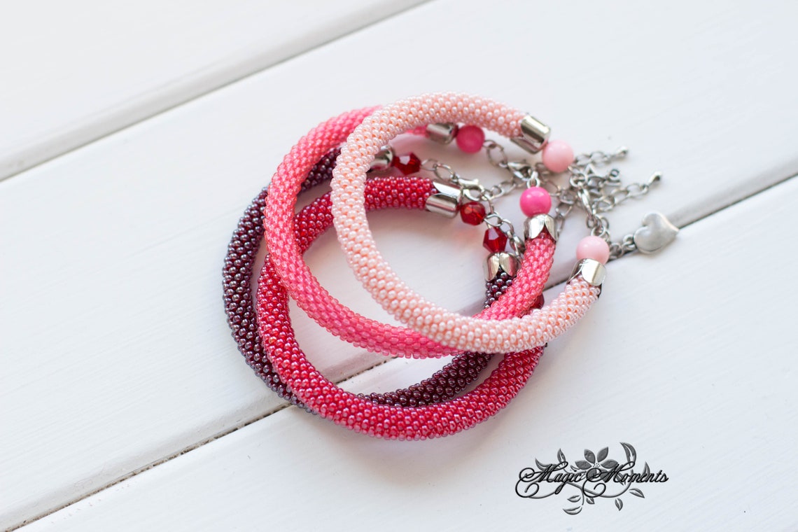 Red Beaded Bracelet Set Friendship Bracelets Gift for Women Etsy