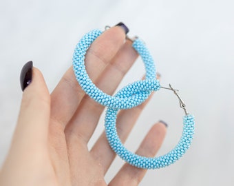 Pendientes de aro con cuentas para mujer, Pendientes de gran tamaño para esposa, Aros llamativos de 2 pulgadas, Ideas de regalos de Navidad