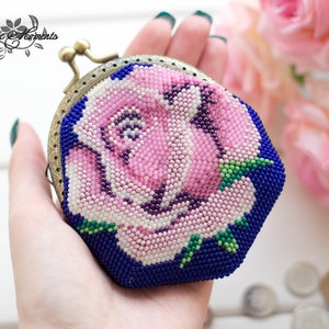 Carteira feminina pequena, bolsa artesanal com miçangas, porta-moedas Kisslock, carteira de flores