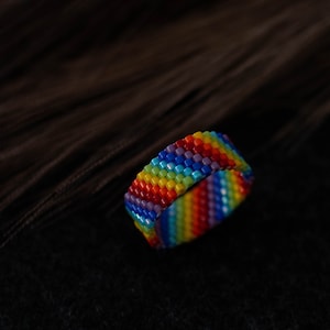 Rainbow pride ring, Seed bead ring, Colorful LGBTQ ring, Summer jewelry for women